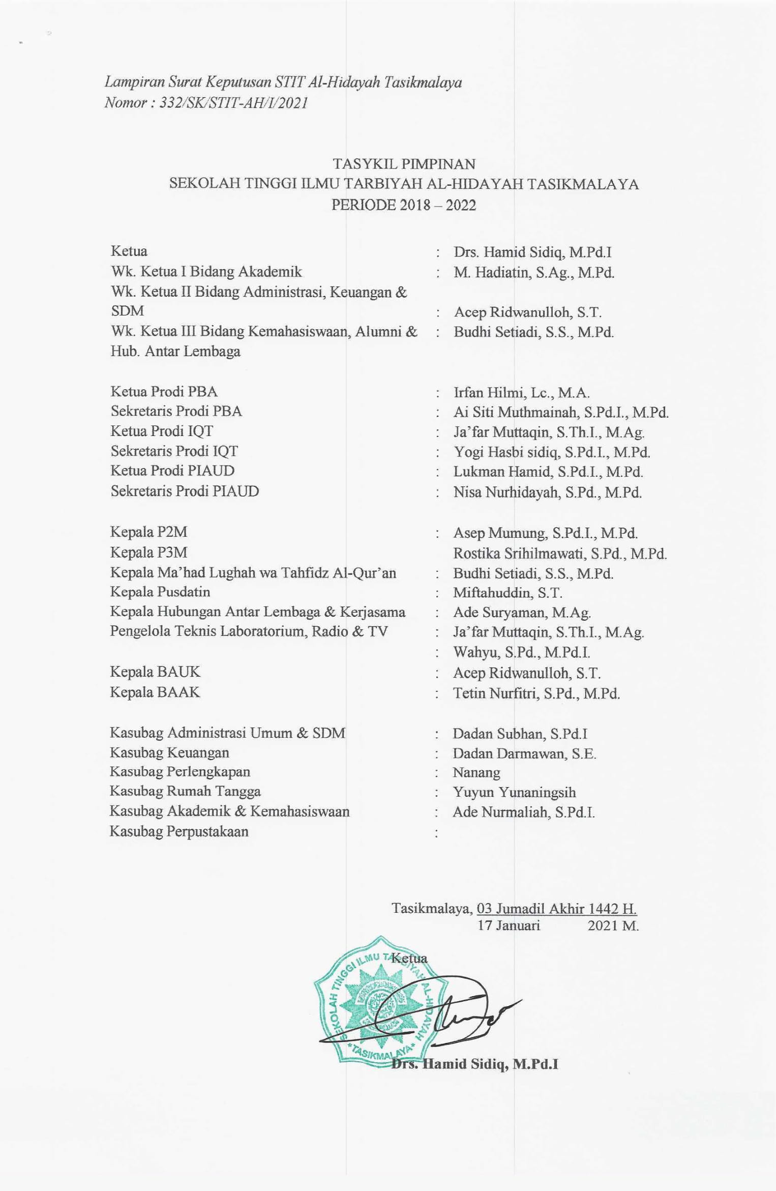 Tasykil baru STIT Al-Hidayah Tasikmalaya 2018-2022